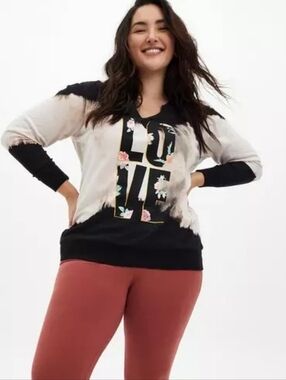 TORRID Love Black Wash Split Sweatshirt Tie Dye Graphic Lounge Plus Size 4X